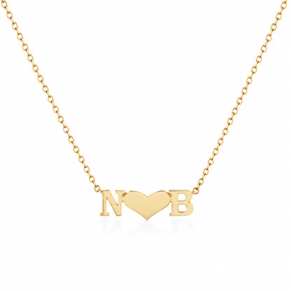14K Gold Double Initial Sweetheart Charm Pendant Necklace