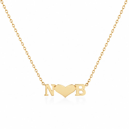 14K Gold Double Initial Sweetheart Charm Pendant Necklace