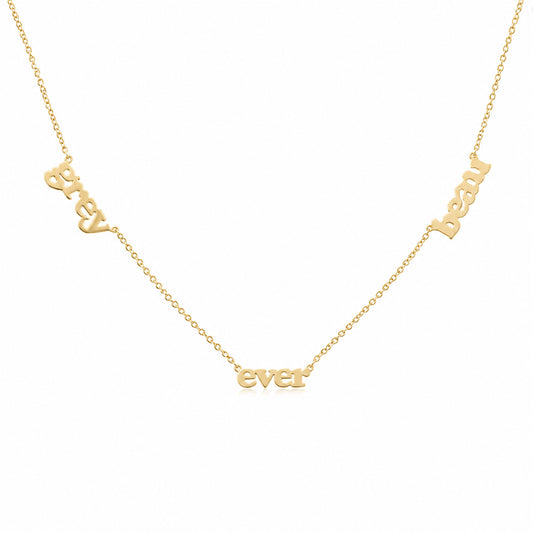 14K Gold Triple Nameplate Charm Necklace ~ Block Font