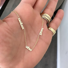 14K Gold Triple Nameplate Charm Pendant Necklace ~ Block Font