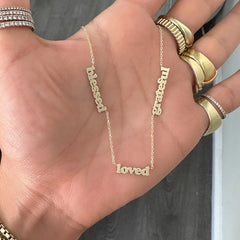 14K Gold Triple Nameplate Charm Necklace ~ Block Font