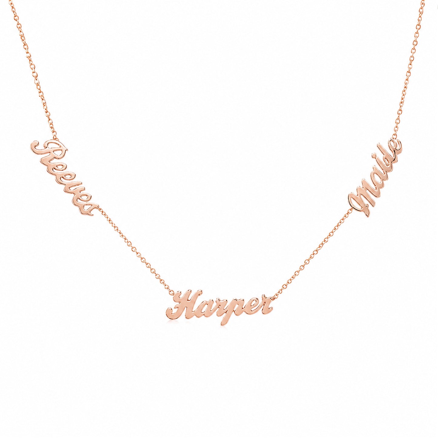 14K Gold Triple Nameplate Charm Necklace ~ Script Font