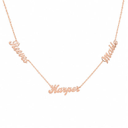 14K Gold Triple Nameplate Charm Necklace ~ Script Font
