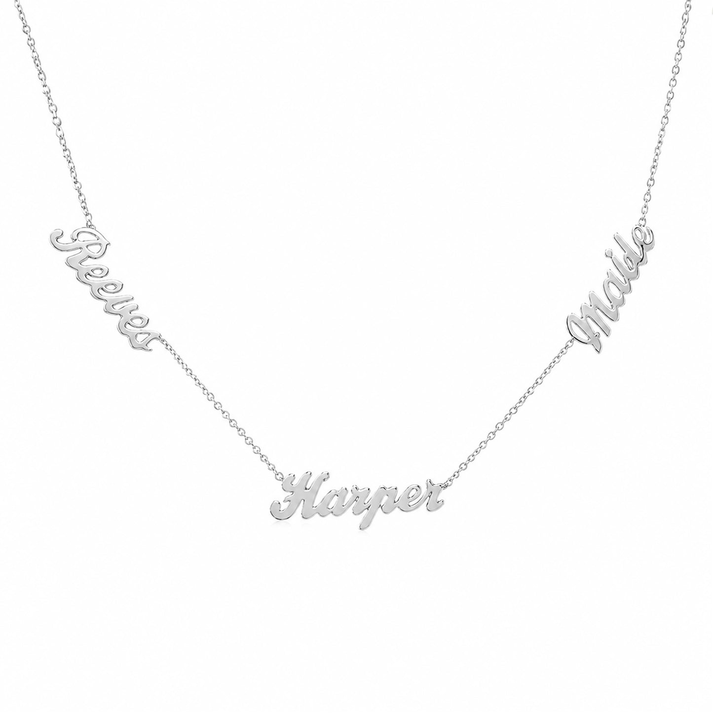 14K Gold Triple Nameplate Charm Necklace ~ Script Font