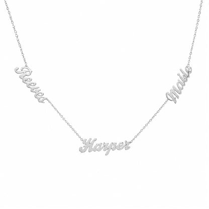 14K Gold Triple Nameplate Charm Necklace ~ Script Font