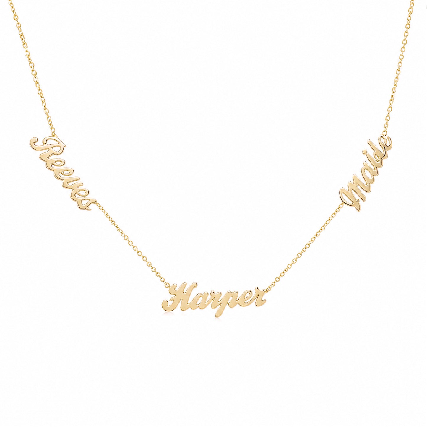 14K Gold Triple Nameplate Charm Necklace ~ Script Font