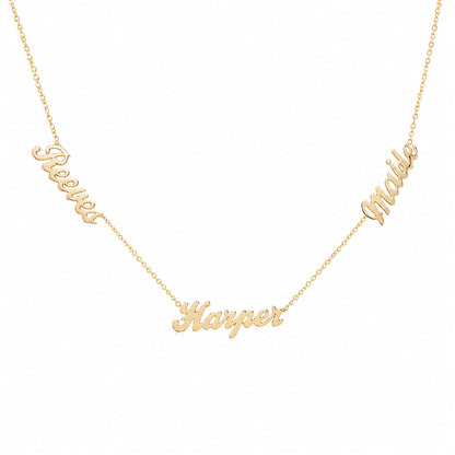 14K Gold Triple Nameplate Charm Necklace ~ Script Font