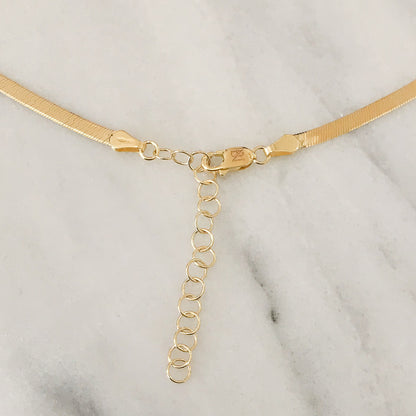 14K Gold Diamond Initial Herringbone Chain Necklace ~ 2.3mm Width