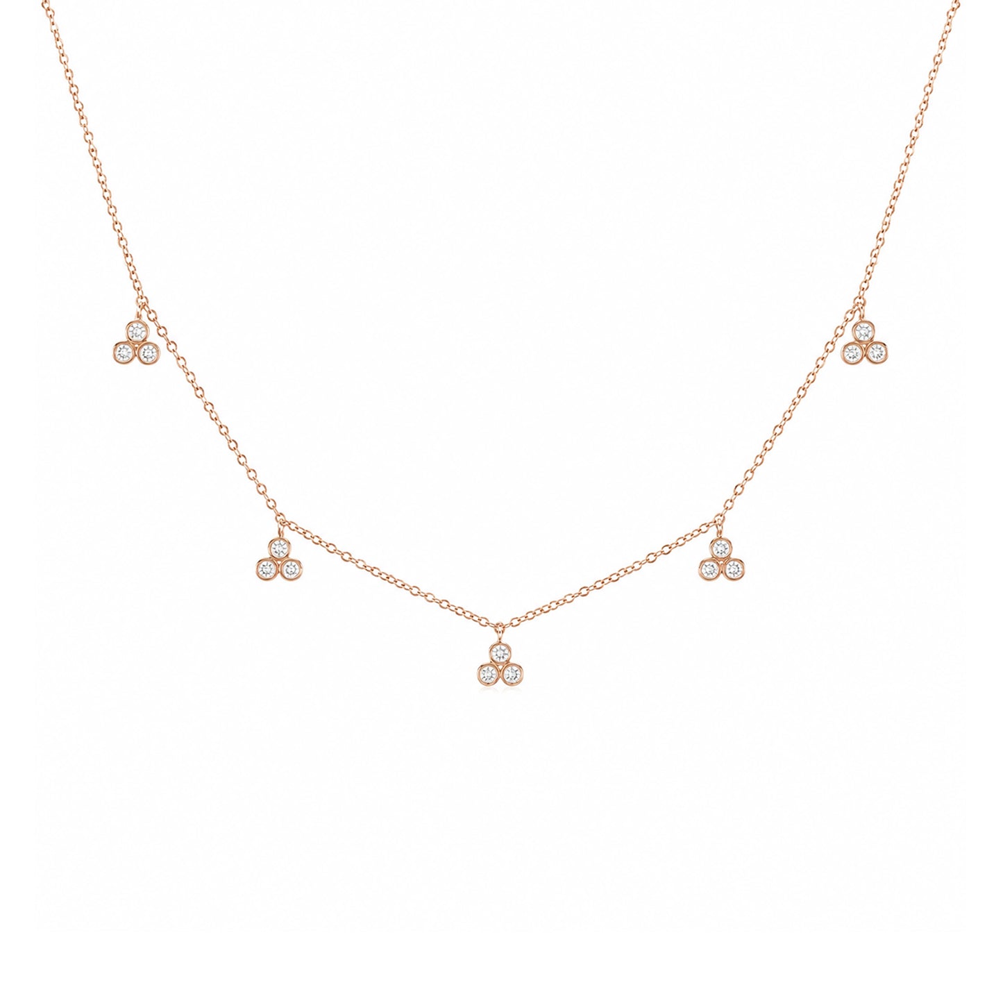 14K Gold Diamond 5 Trinity Ball Dangle Charm Necklace
