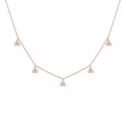 14K Gold Diamond 5 Trinity Ball Dangle Charm Necklace