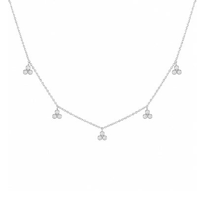14K Gold Diamond 5 Trinity Ball Dangle Charm Necklace