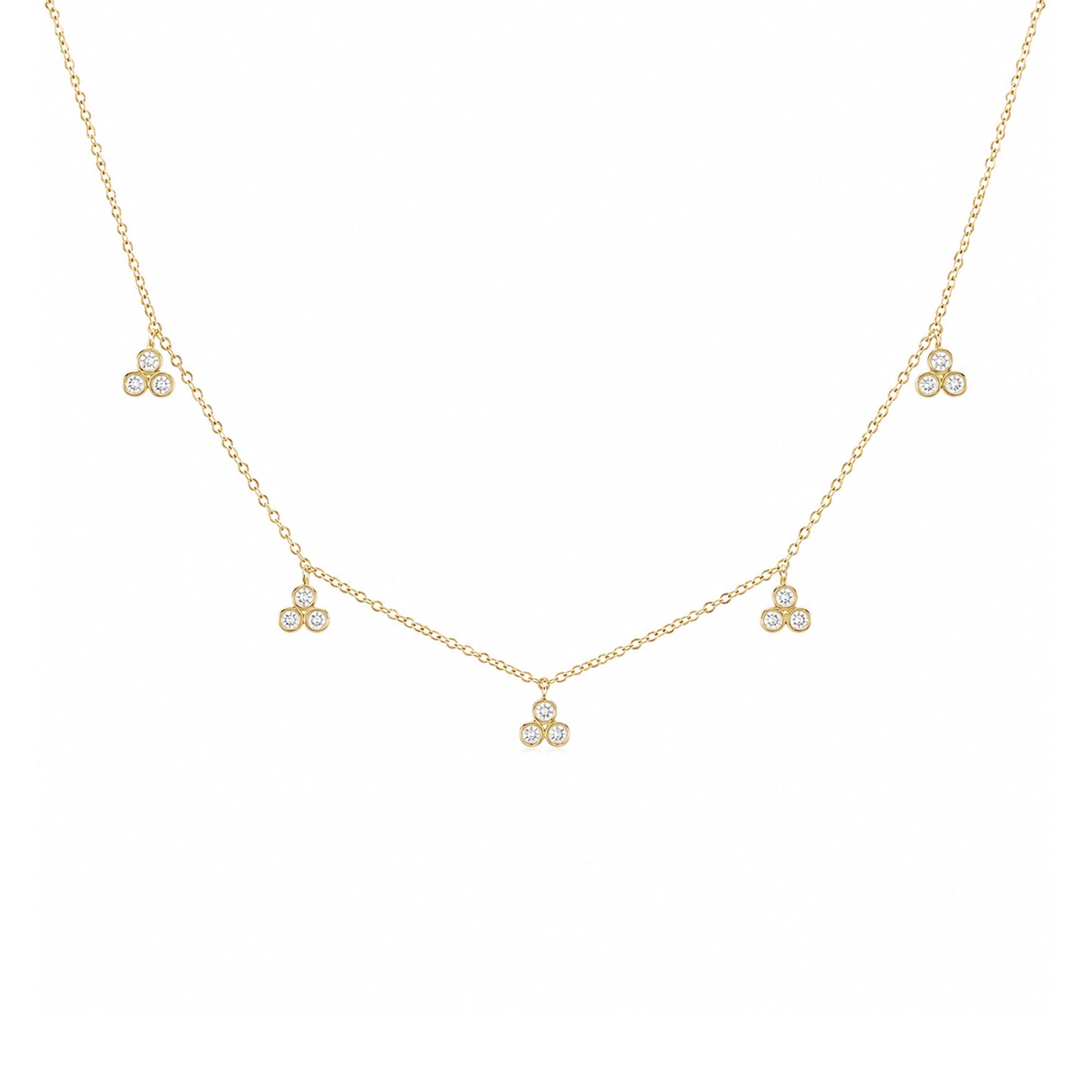 14K Gold Diamond 5 Trinity Ball Dangle Charm Necklace