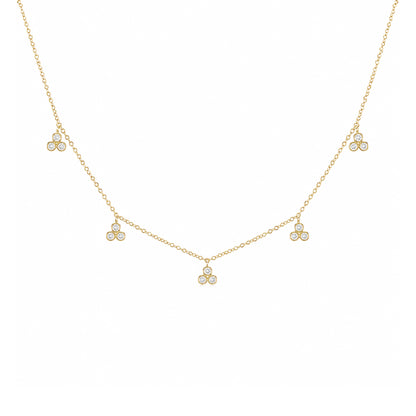 14K Gold Diamond 5 Trinity Ball Dangle Charm Necklace
