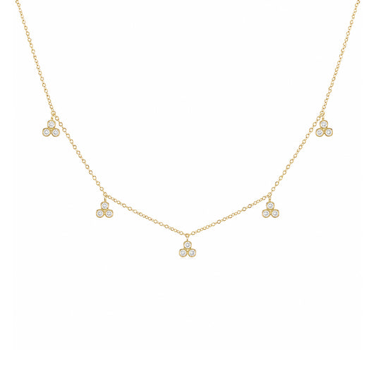 14K Gold Diamond 5 Trinity Ball Dangle Charm Necklace