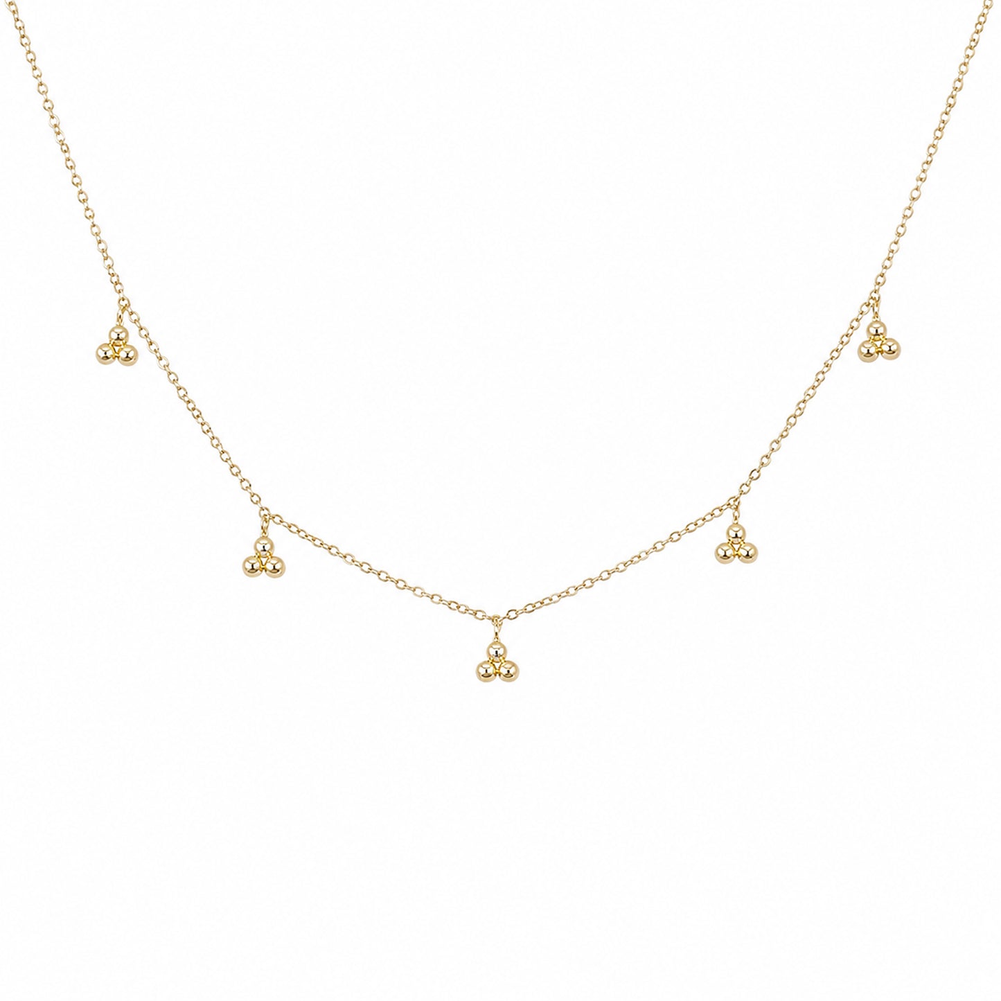 14K Gold Trinity Ball Dangle Charm Necklace