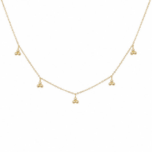 14K Gold Trinity Ball Dangle Charm Necklace