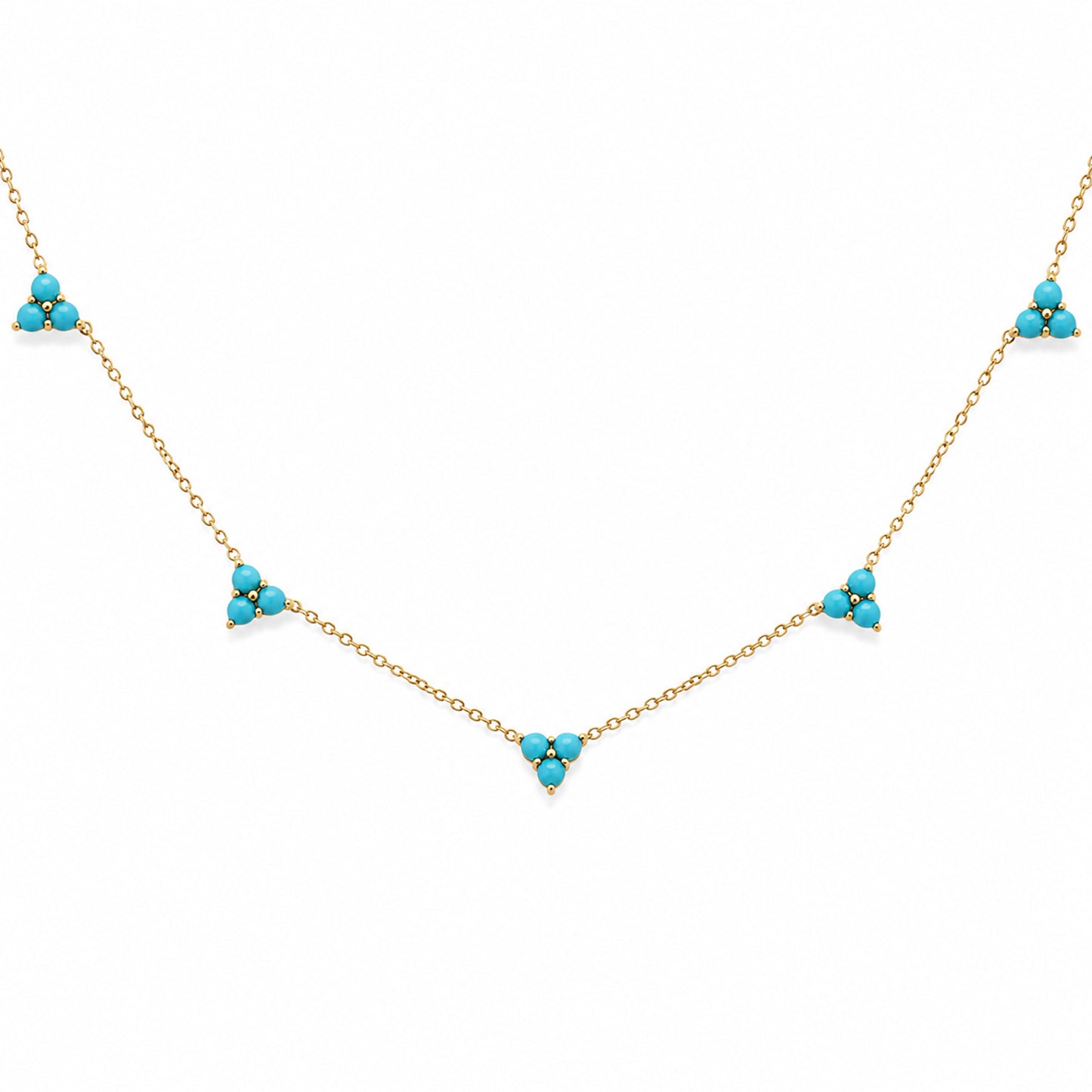 14K Gold Turquoise 5 Trinity Cluster Charm Necklace
