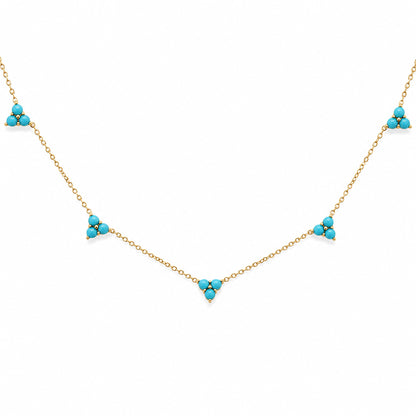 14K Gold Turquoise 5 Trinity Cluster Charm Necklace