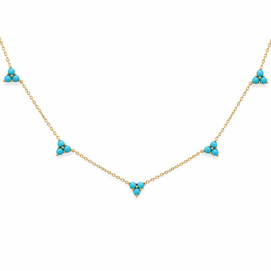 14K Gold Turquoise 5 Trinity Cluster Charm Necklace