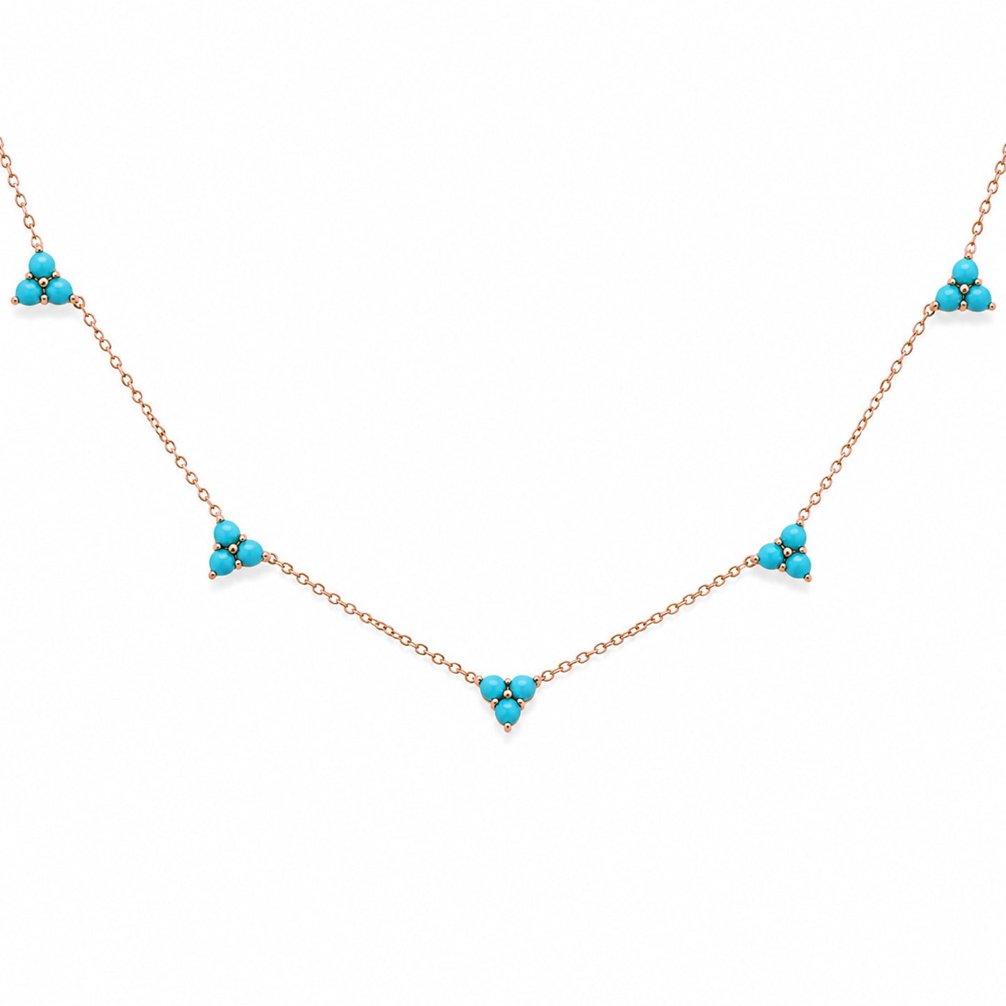 14K Gold Turquoise 5 Trinity Cluster Charm Necklace