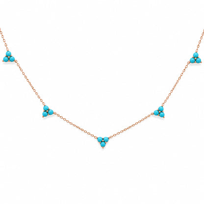 14K Gold Turquoise 5 Trinity Cluster Charm Necklace