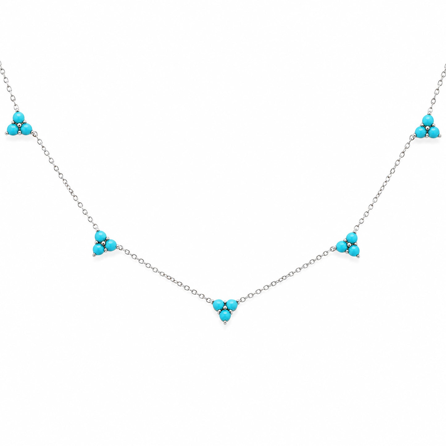 14K Gold Turquoise 5 Trinity Cluster Charm Necklace