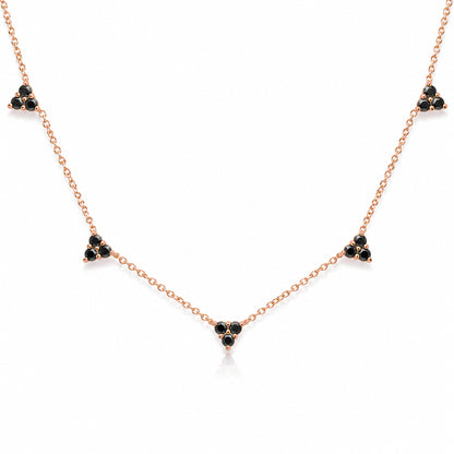 14K Gold Black Diamond 5 Trinity Cluster Charm Necklace