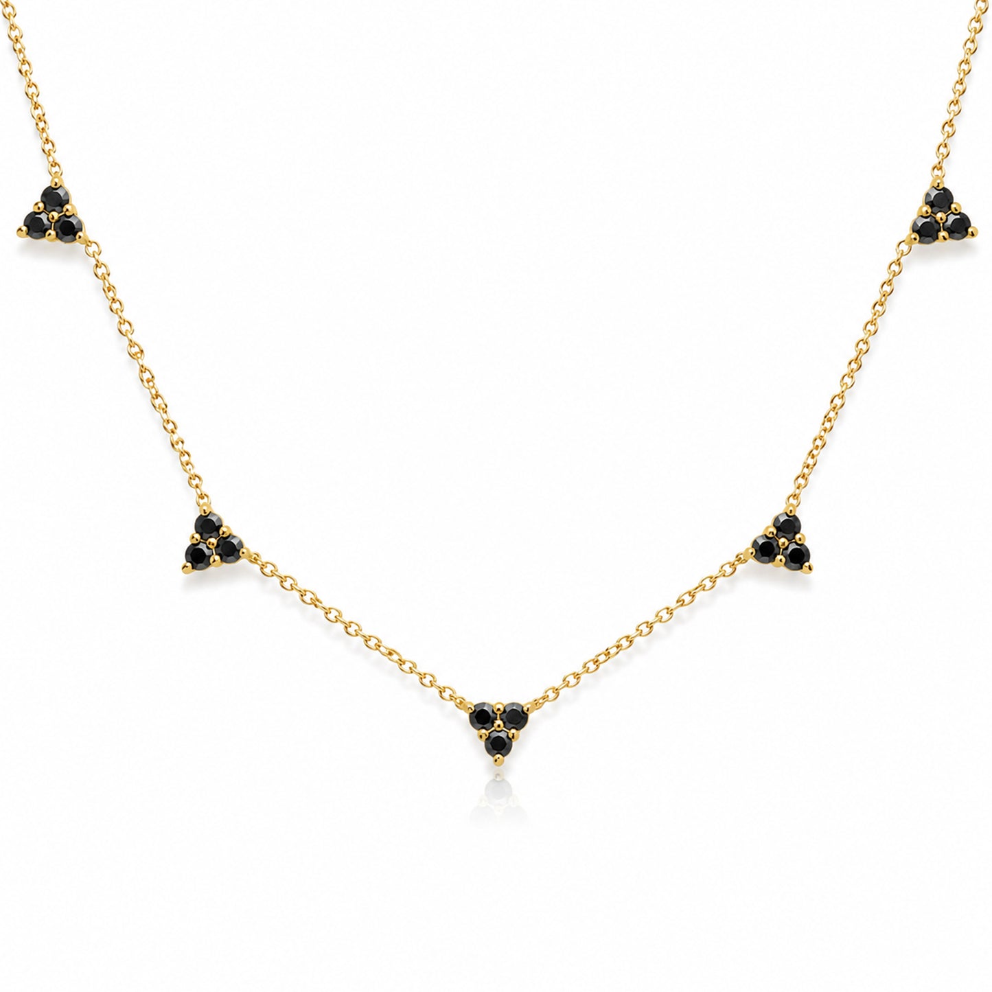 14K Gold Black Diamond 5 Trinity Cluster Charm Necklace