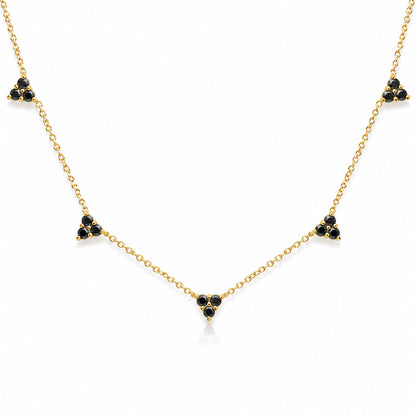 14K Gold Black Diamond 5 Trinity Cluster Charm Necklace