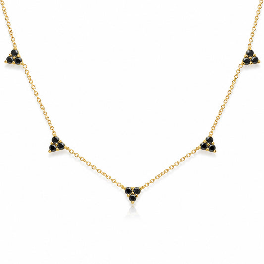 14K Gold Black Diamond 5 Trinity Cluster Charm Necklace