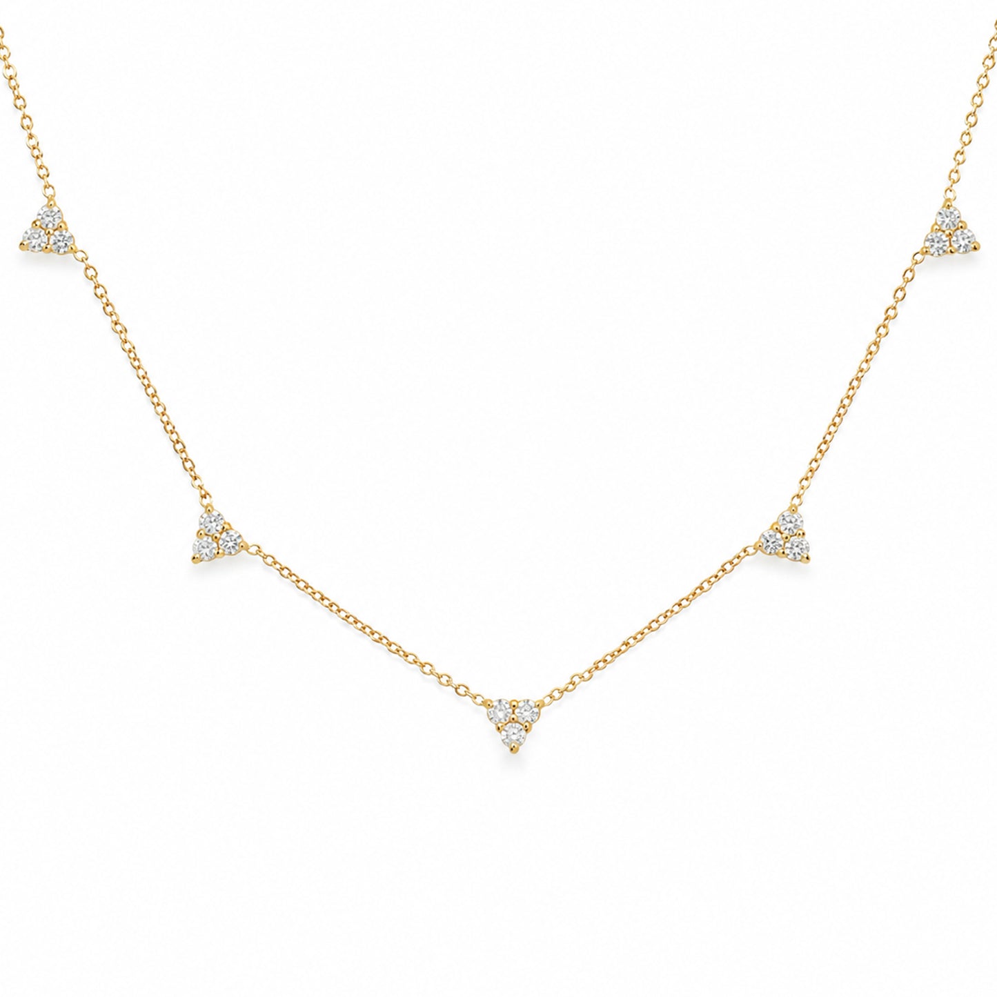 14K Gold Diamond 5 Trinity Cluster Charm Necklace