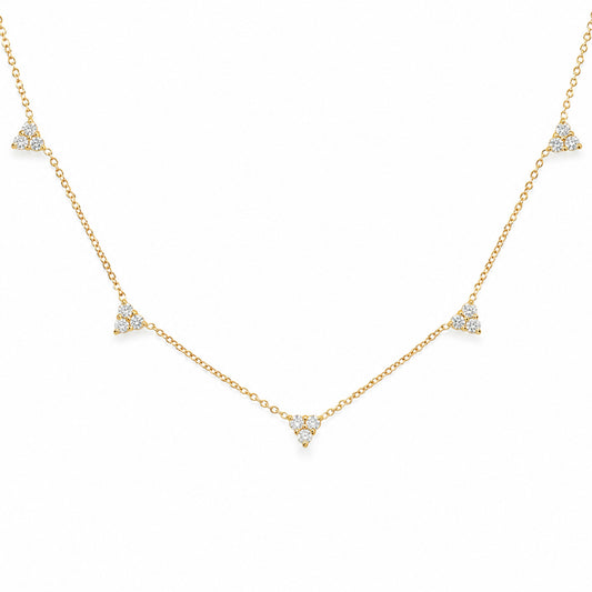 14K Gold Diamond 5 Trinity Cluster Charm Necklace