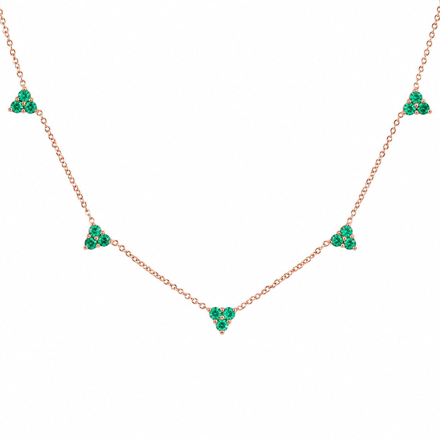 14K Gold Emerald 5 Trinity Cluster Charm Necklace