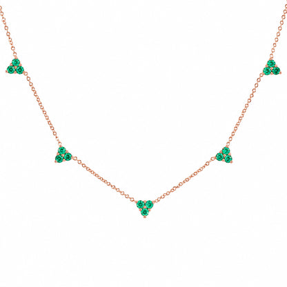 14K Gold Emerald 5 Trinity Cluster Charm Necklace