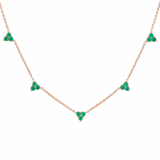14K Gold Emerald 5 Trinity Cluster Charm Necklace
