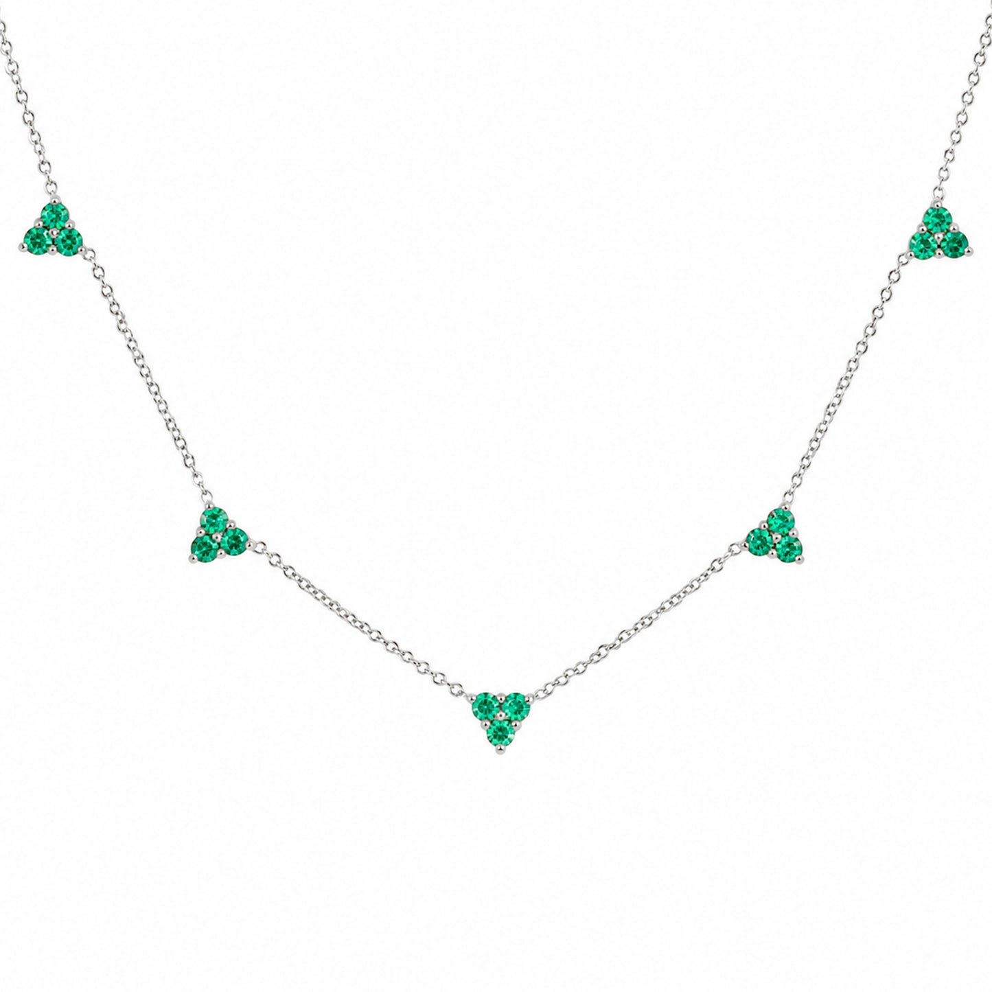 14K Gold Emerald 5 Trinity Cluster Charm Necklace