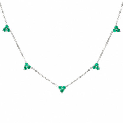 14K Gold Emerald 5 Trinity Cluster Charm Necklace