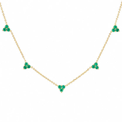 14K Gold Emerald 5 Trinity Cluster Charm Necklace
