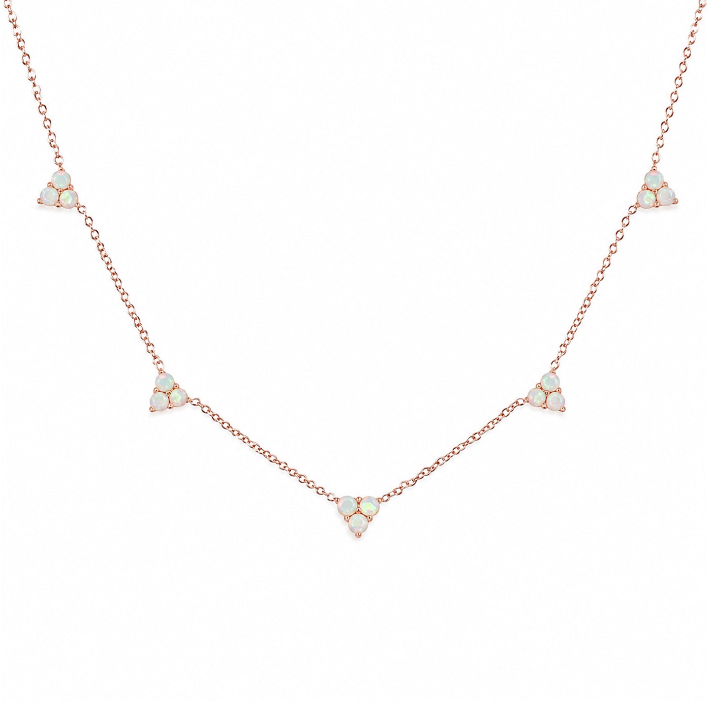 14K Gold Opal 5 Trinity Cluster Charm Necklace