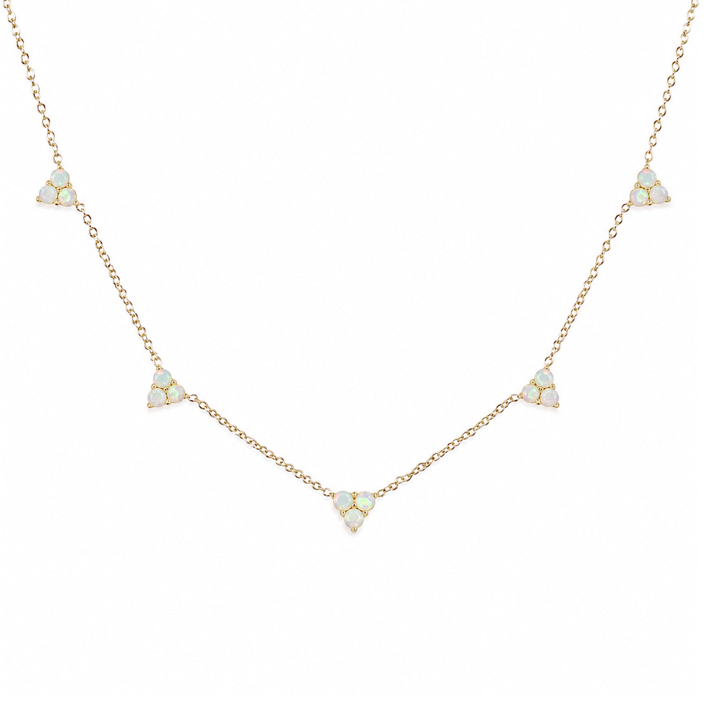 14K Gold Opal 5 Trinity Cluster Charm Necklace