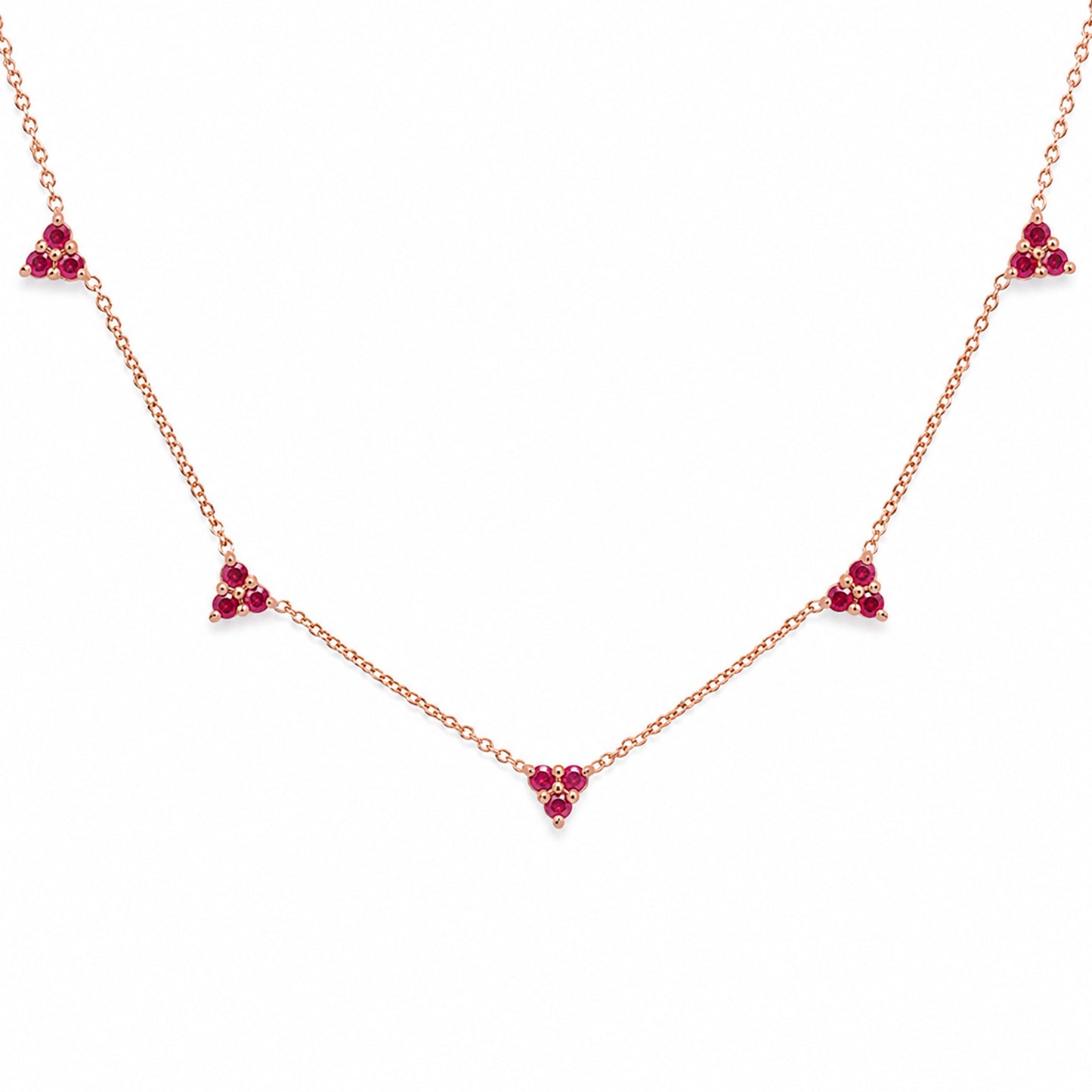 14K Gold Ruby 5 Trinity Cluster Charm Necklace