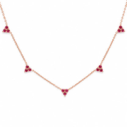 14K Gold Ruby 5 Trinity Cluster Charm Necklace