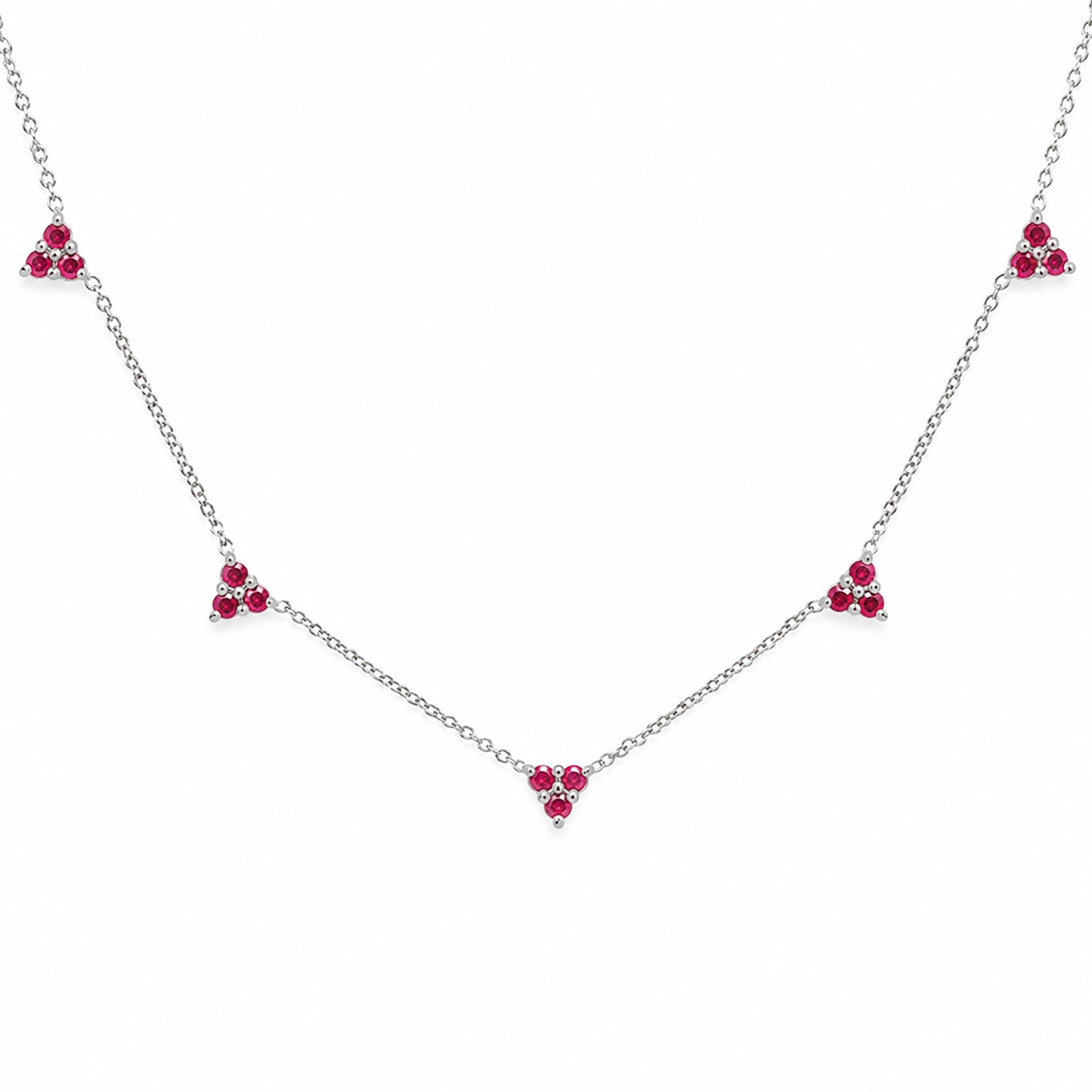 14K Gold Ruby 5 Trinity Cluster Charm Necklace