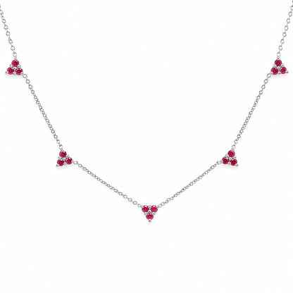 14K Gold Ruby 5 Trinity Cluster Charm Necklace