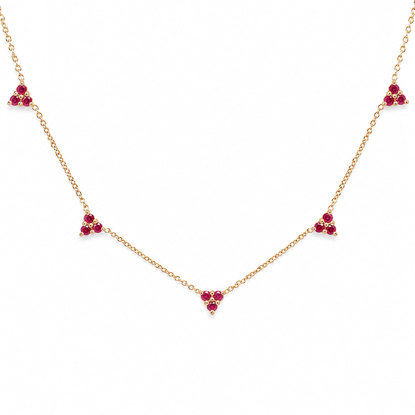 14K Gold Ruby 5 Trinity Cluster Charm Necklace