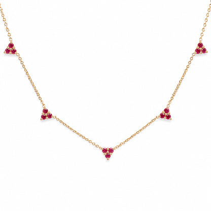 14K Gold Ruby 5 Trinity Cluster Charm Necklace
