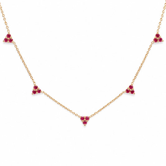 14K Gold Ruby 5 Trinity Cluster Charm Necklace