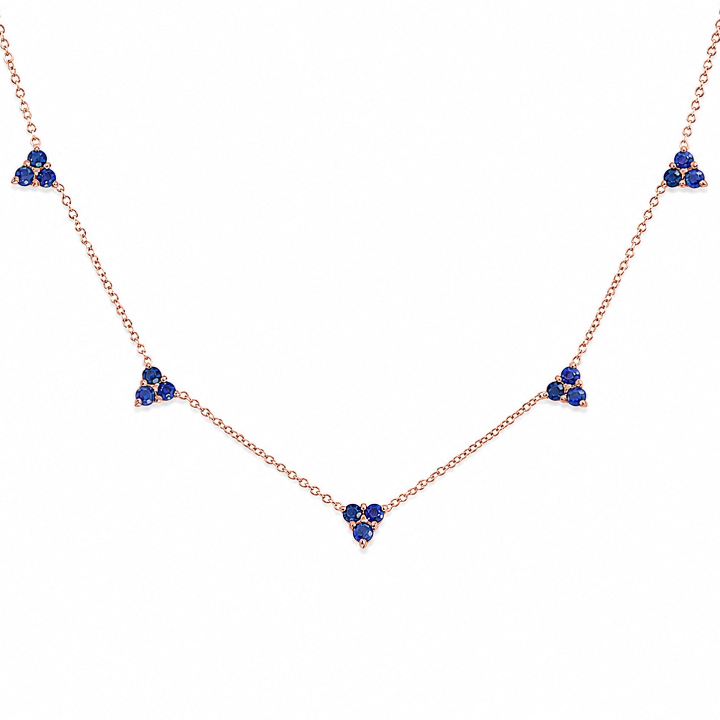 14K Gold Sapphire 5 Trinity Cluster Charm Necklace