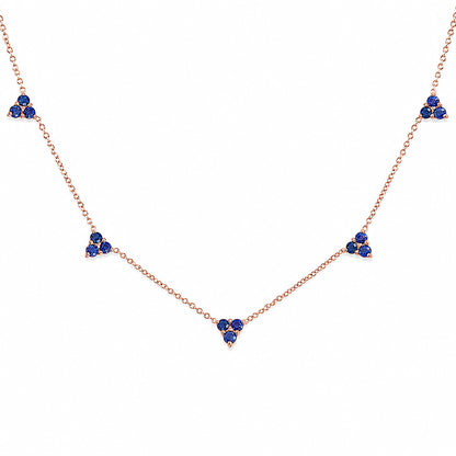 14K Gold Sapphire 5 Trinity Cluster Charm Necklace