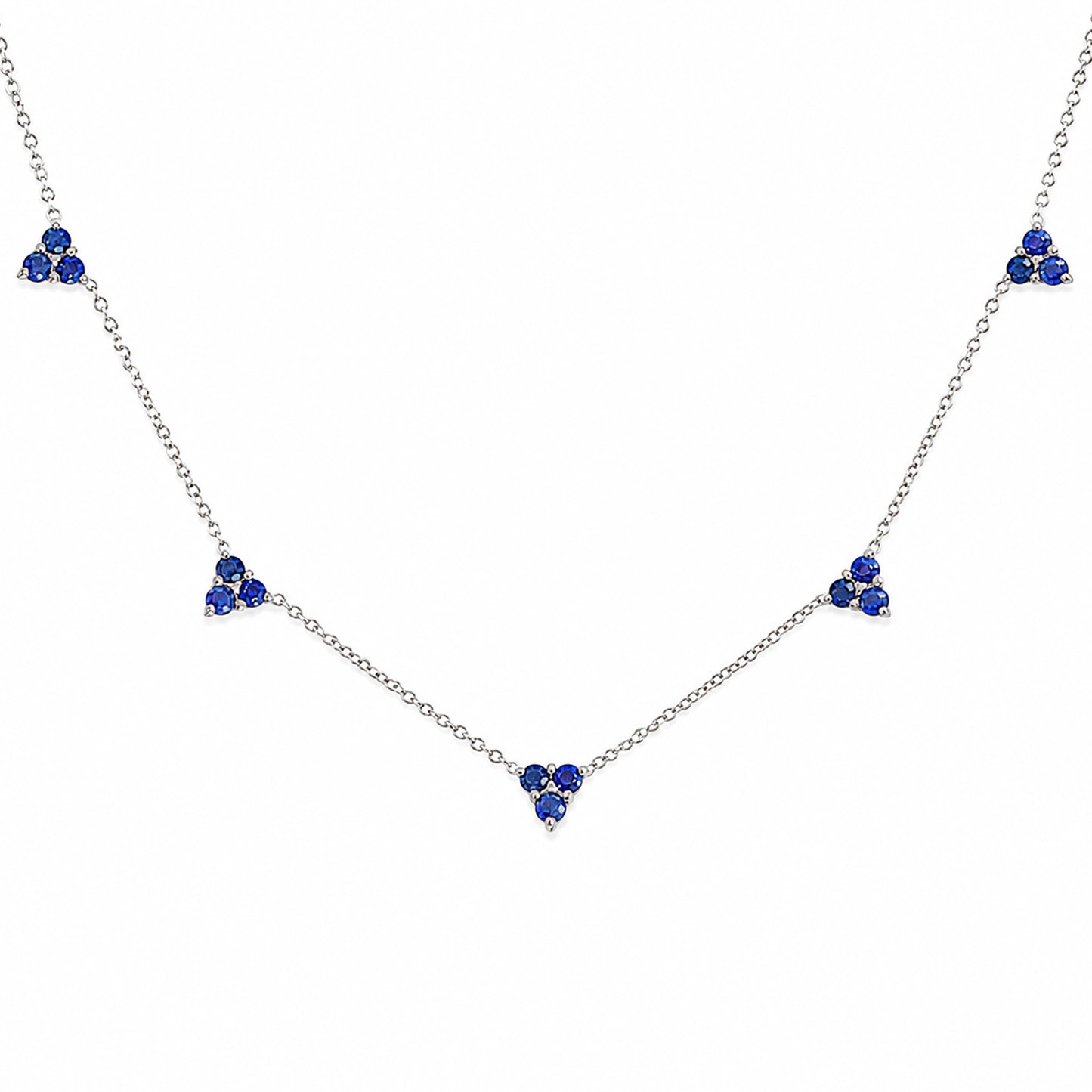 14K Gold Sapphire 5 Trinity Cluster Charm Necklace